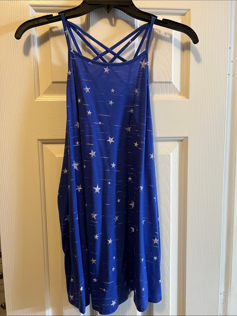 Blue Star Print Crisscross Strap Top